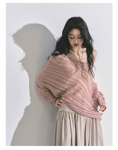 French Asymmetric Cut-Out Knit Sweater