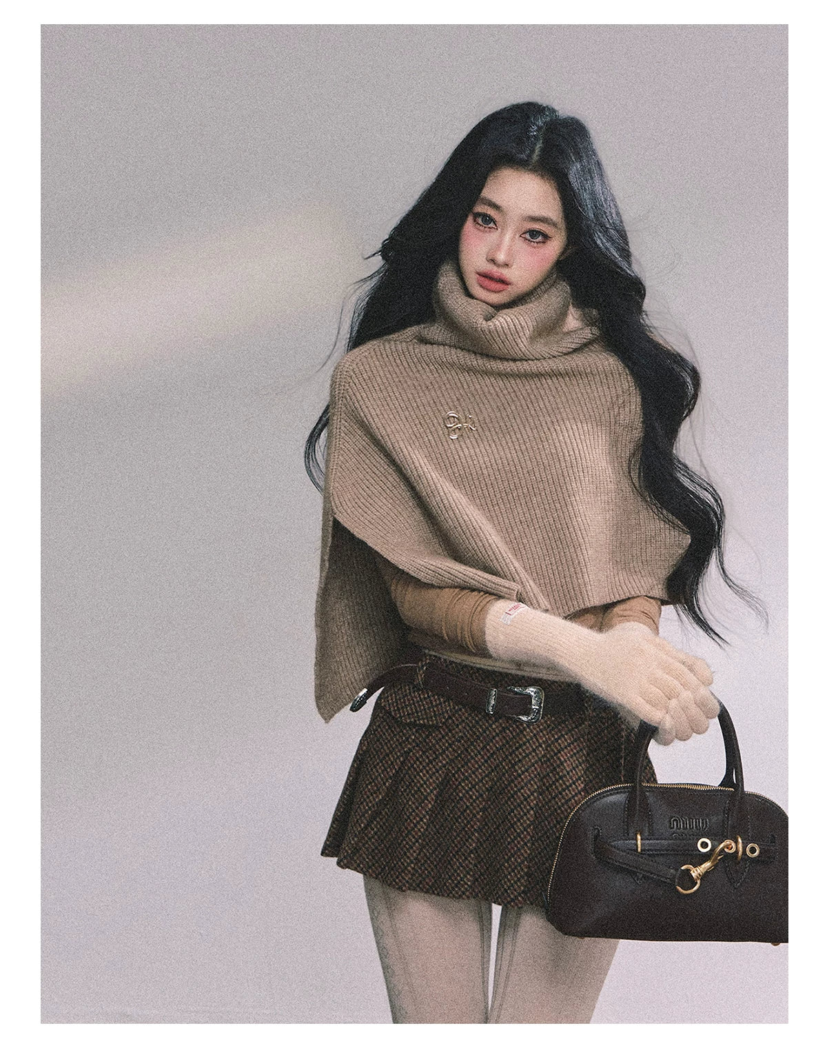 French High-Neck Knit Sweater