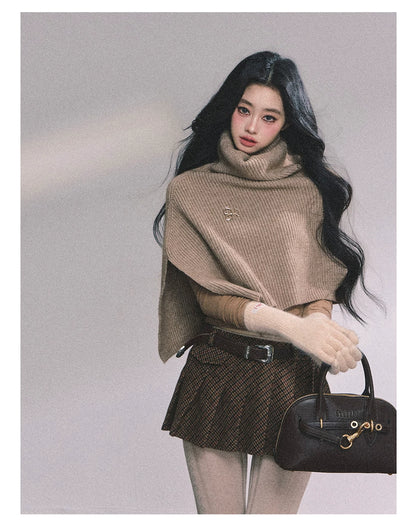 French High-Neck Knit Sweater