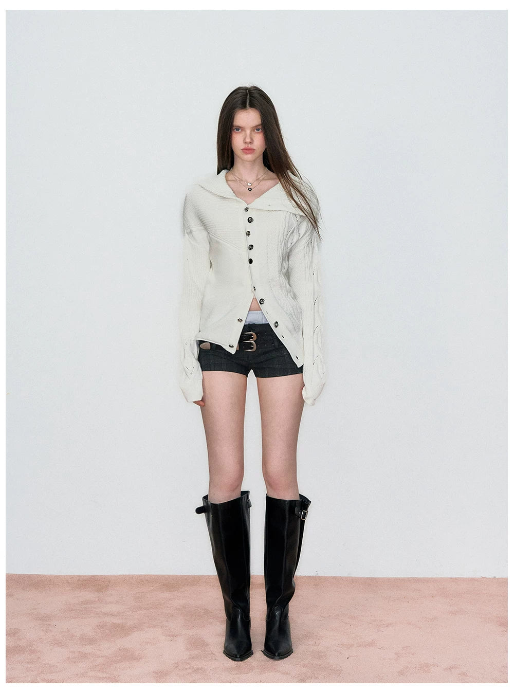 Oversized Collar Asymmetric Knit Sweater Jacket