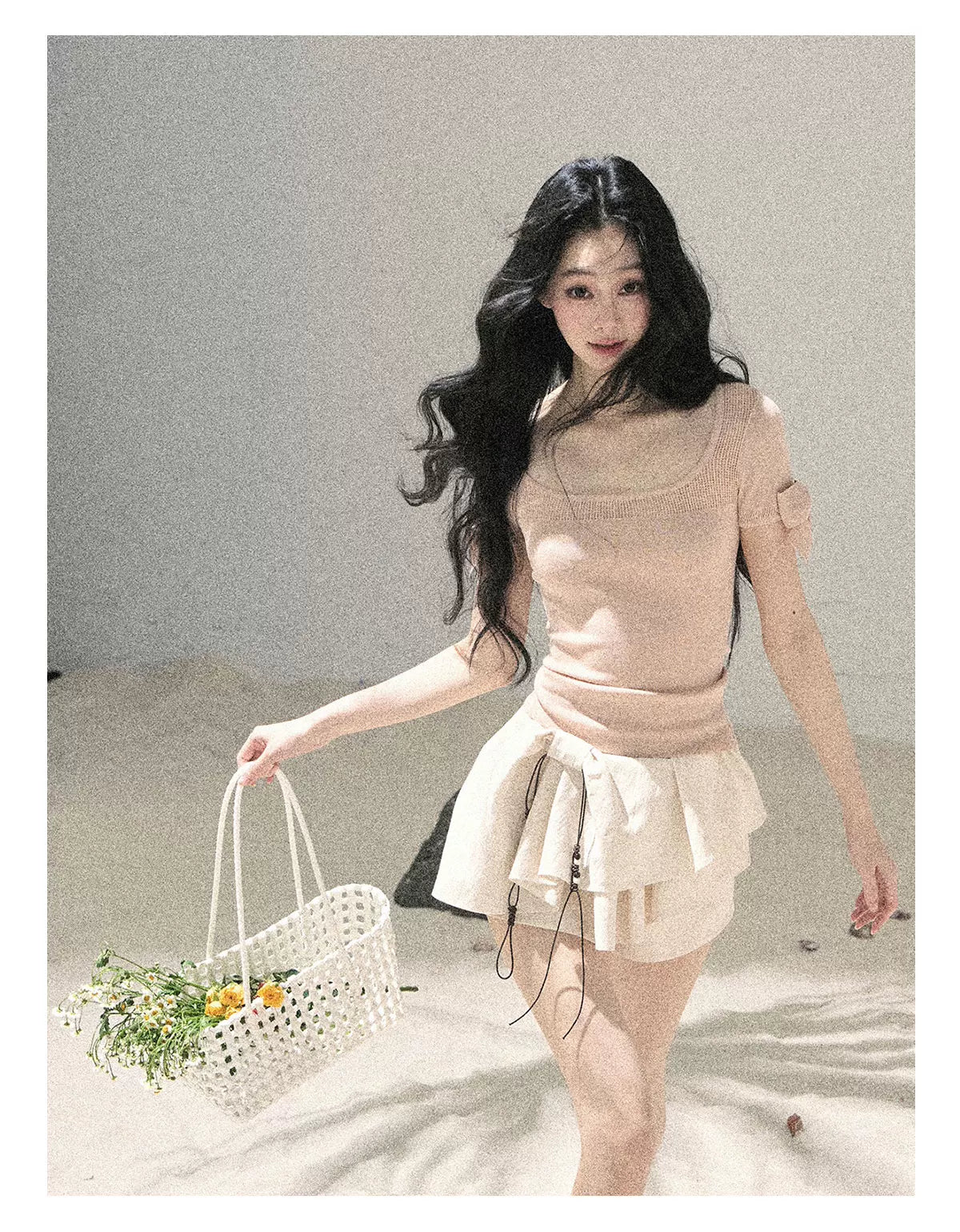 Square Neck Cut-Out Slim Fit Knit Top