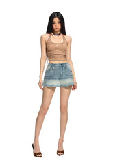 Black & Blue Low-Waist Denim Mini Skirt - CHINASQUAD