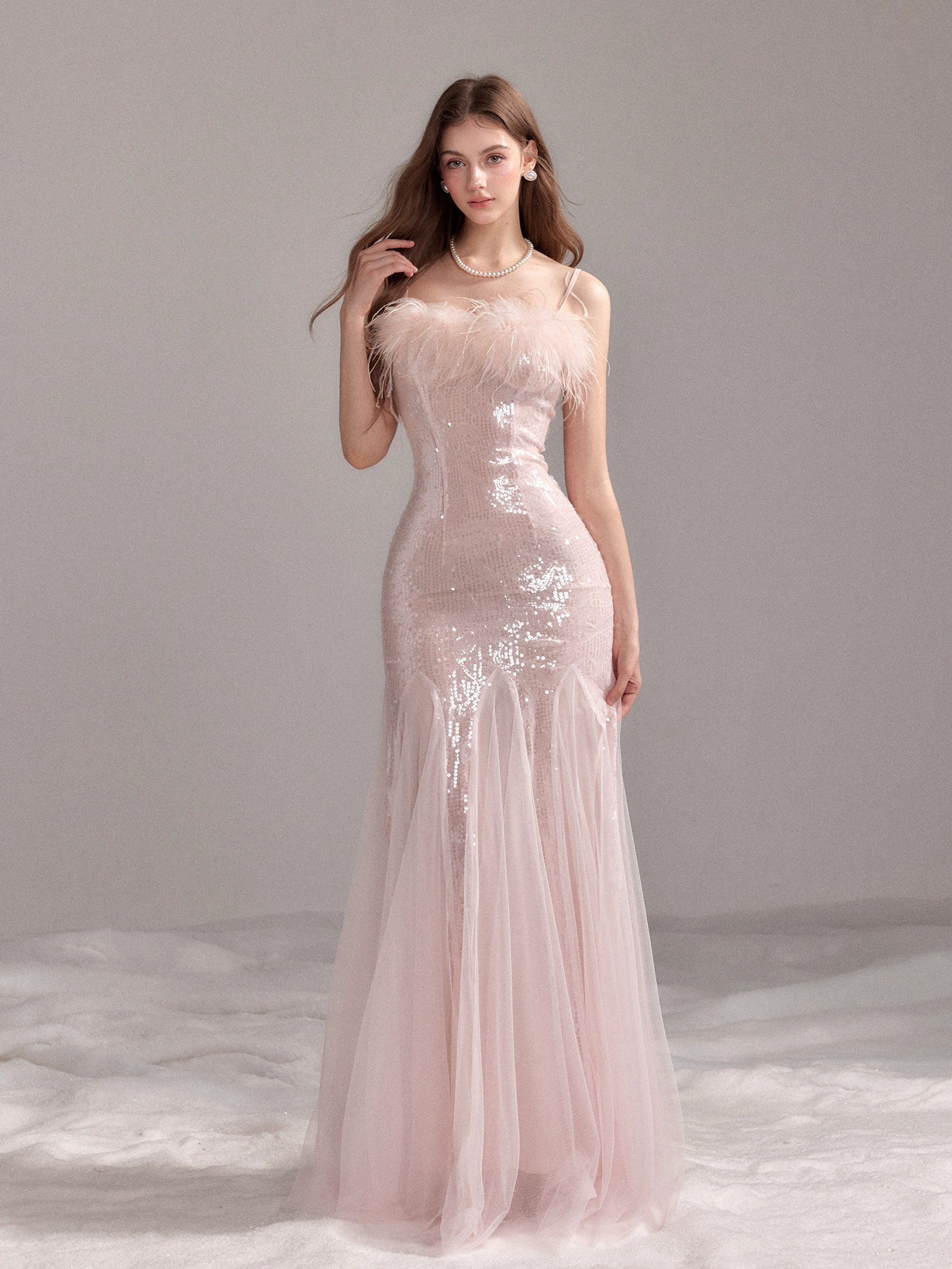 Starlit Pearl Sequin Mesh Mermaid Gown