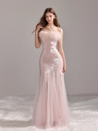 Starlit Pearl Sequin Mesh Mermaid Gown