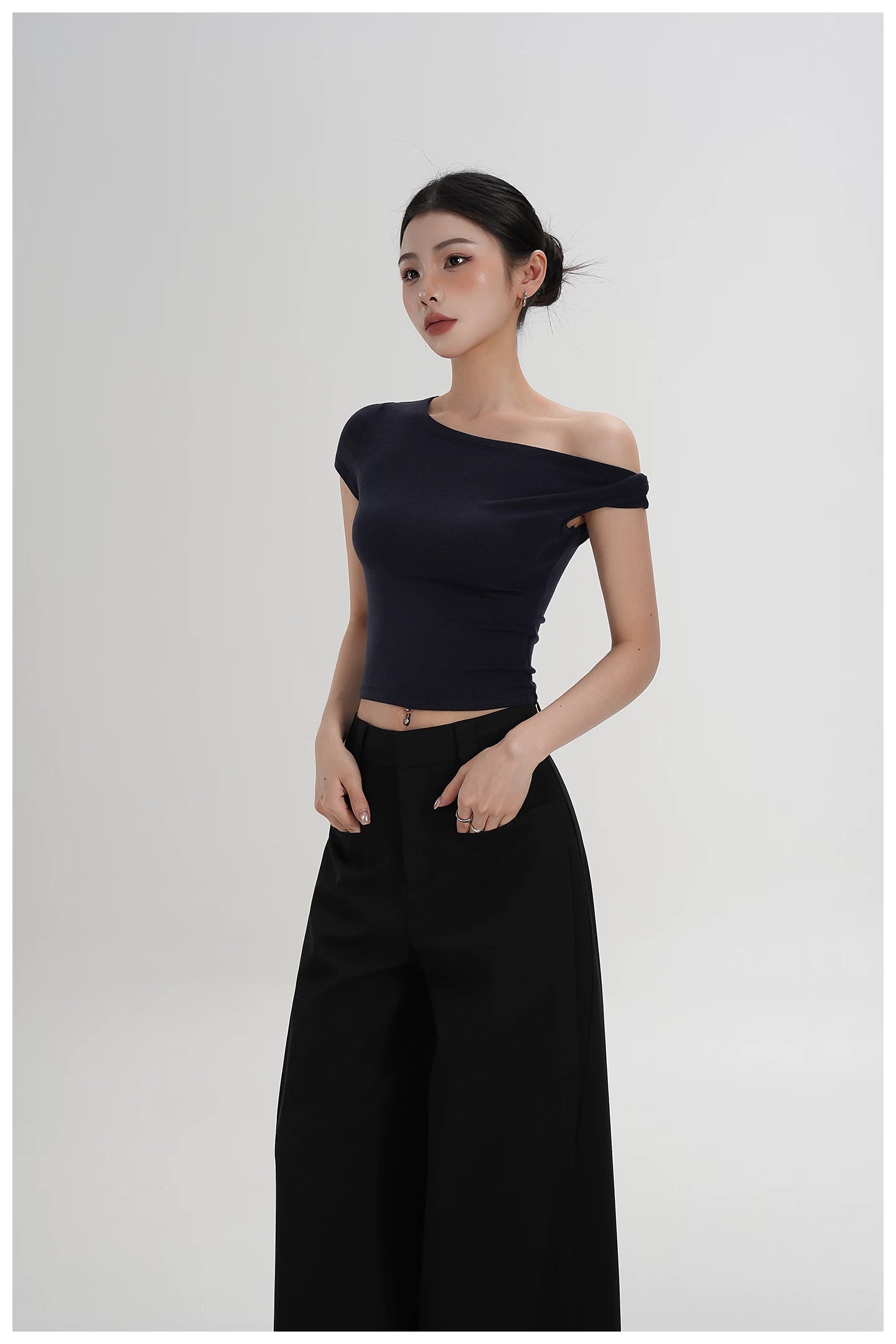 Asymmetric Off-Shoulder Cropped Tee