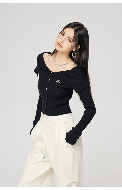 Black &amp; Off-white Turn-down Collar Sweater - CHINASQUAD