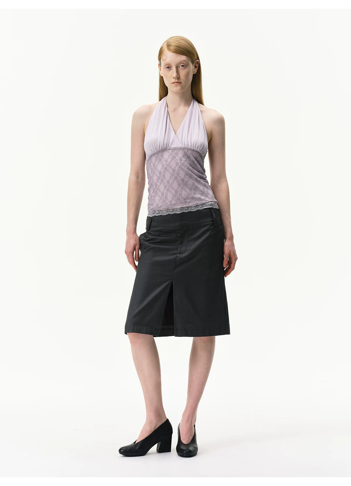 Lyocell Lace Panel Halter Top