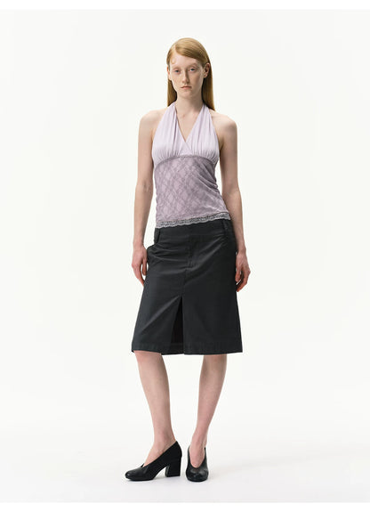 Lyocell Lace Panel Halter Top