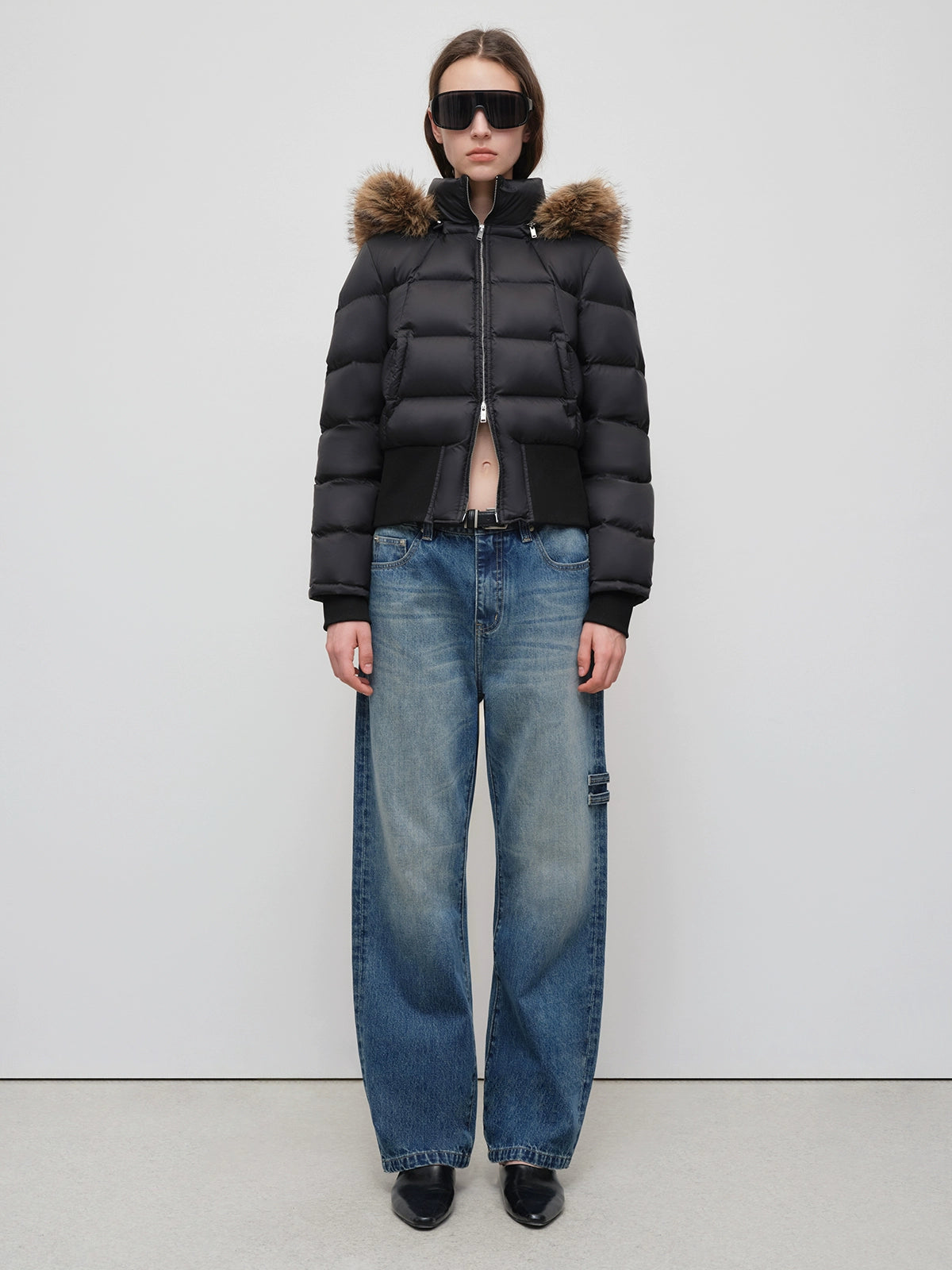 90% White Duck Fur Collar Cropped Down Jacket