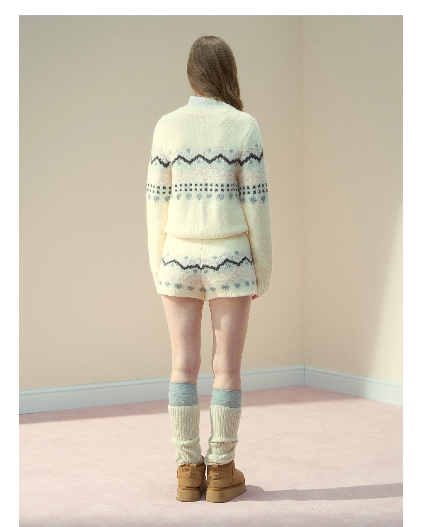 Fair Isle Knit Cardigan &amp; Shorts &amp; Scarf