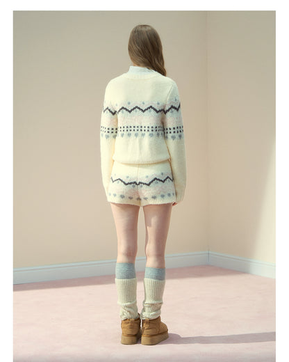Fair Isle Knit Cardigan &amp; Shorts &amp; Scarf
