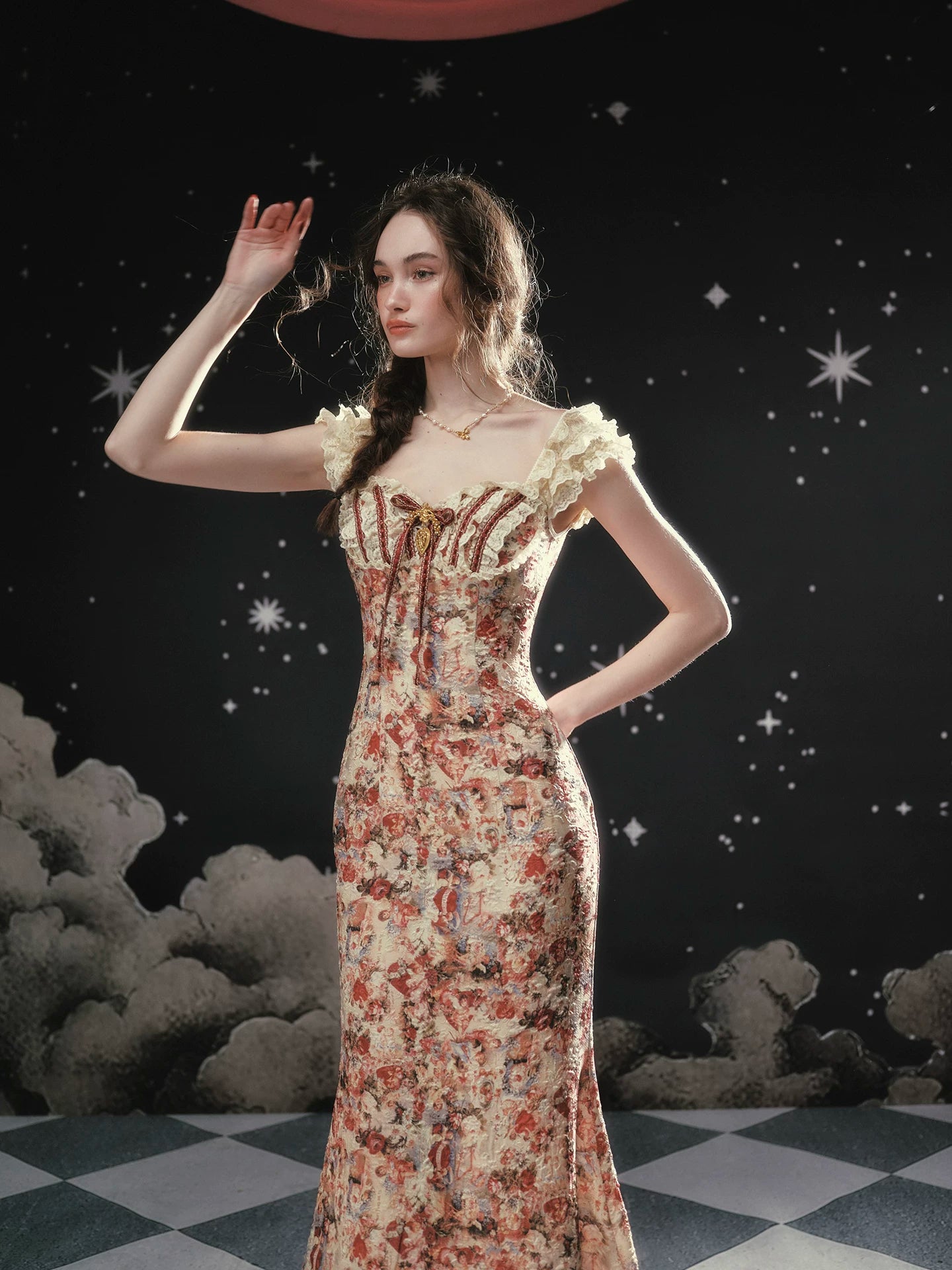 Vintage Lace-Patchwork Floral Mermaid Dress