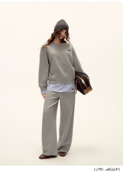 Patchwork Sweatshirt &amp; Curved-Hem Knit Pants Set
