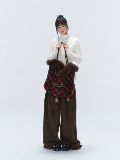 Plaid Wool-Blend Large Tote Bag