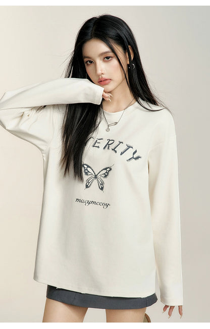 Black &amp; White Rhinestone Butterfly Long-sleeve T-shirt