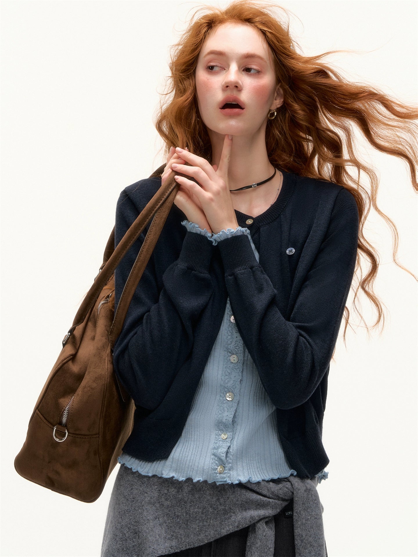 Contrast Layered-Effect Knit Cardigan