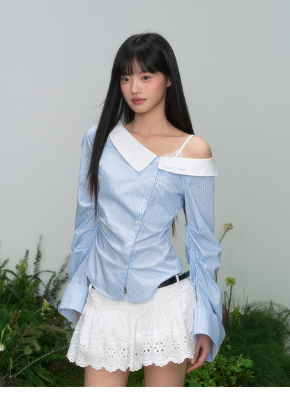 Blue Striped Shoulder Shirt