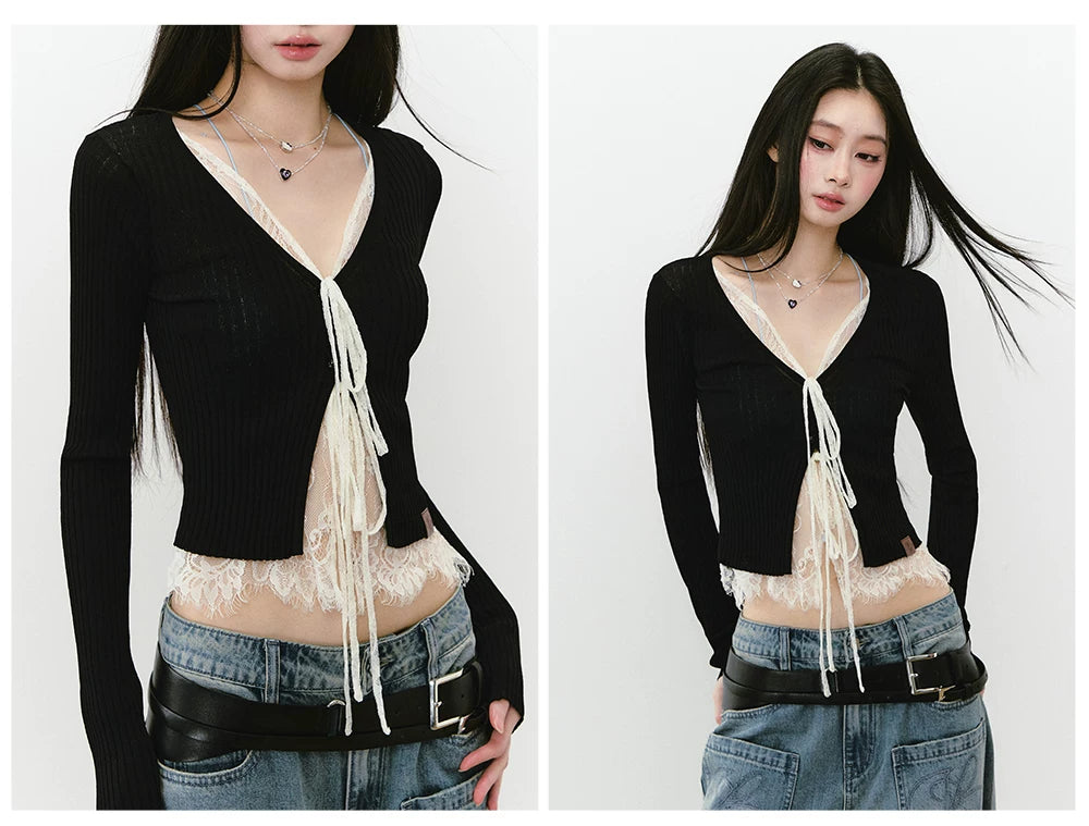 Breathable Knitted Sun Protection Lace Spliced Cardigan