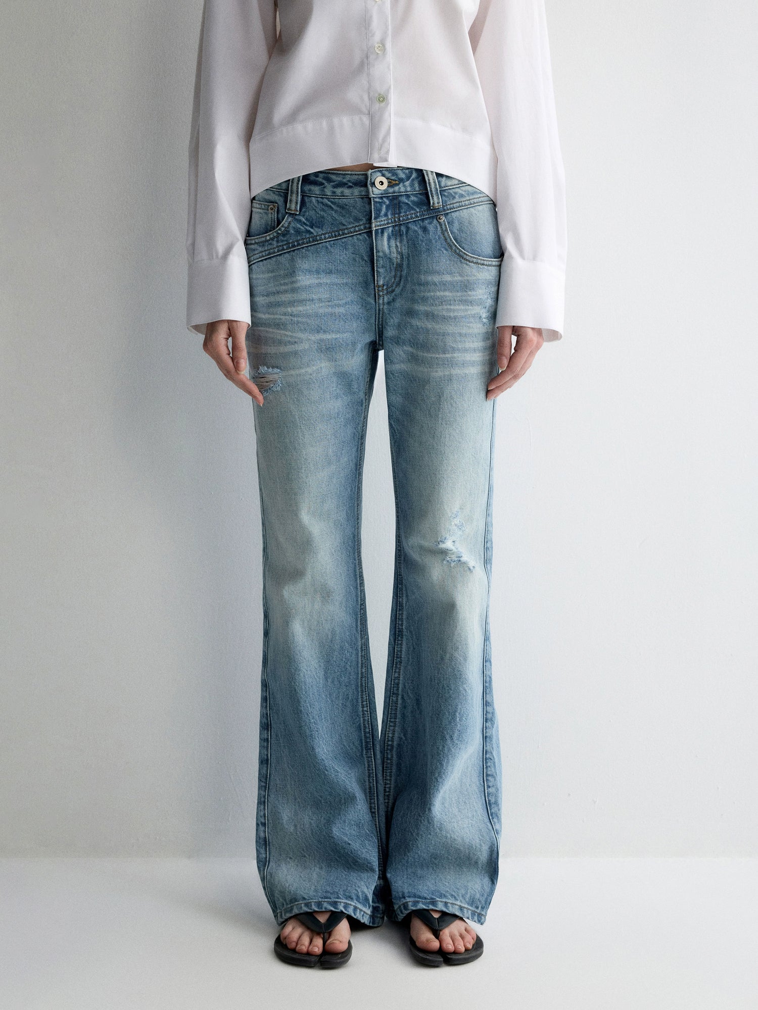 Irregular Pocket Wide-Leg Denim Pants