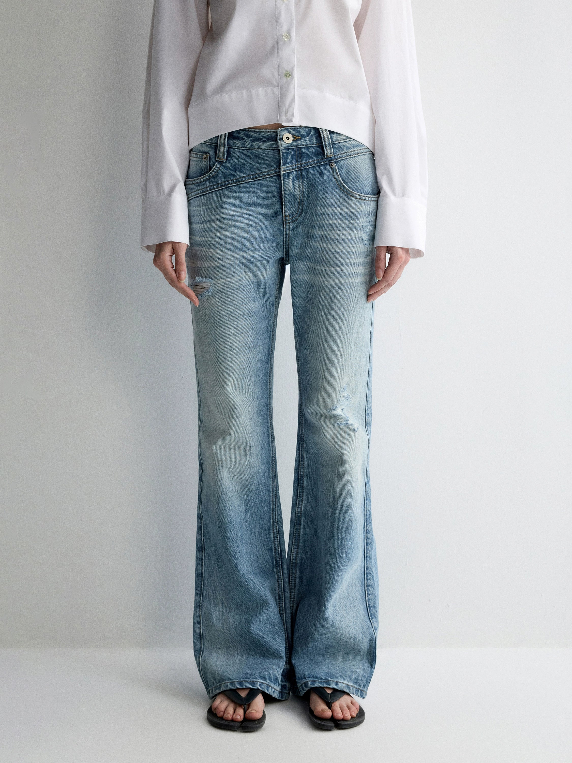 Irregular Pocket Wide-Leg Denim Pants