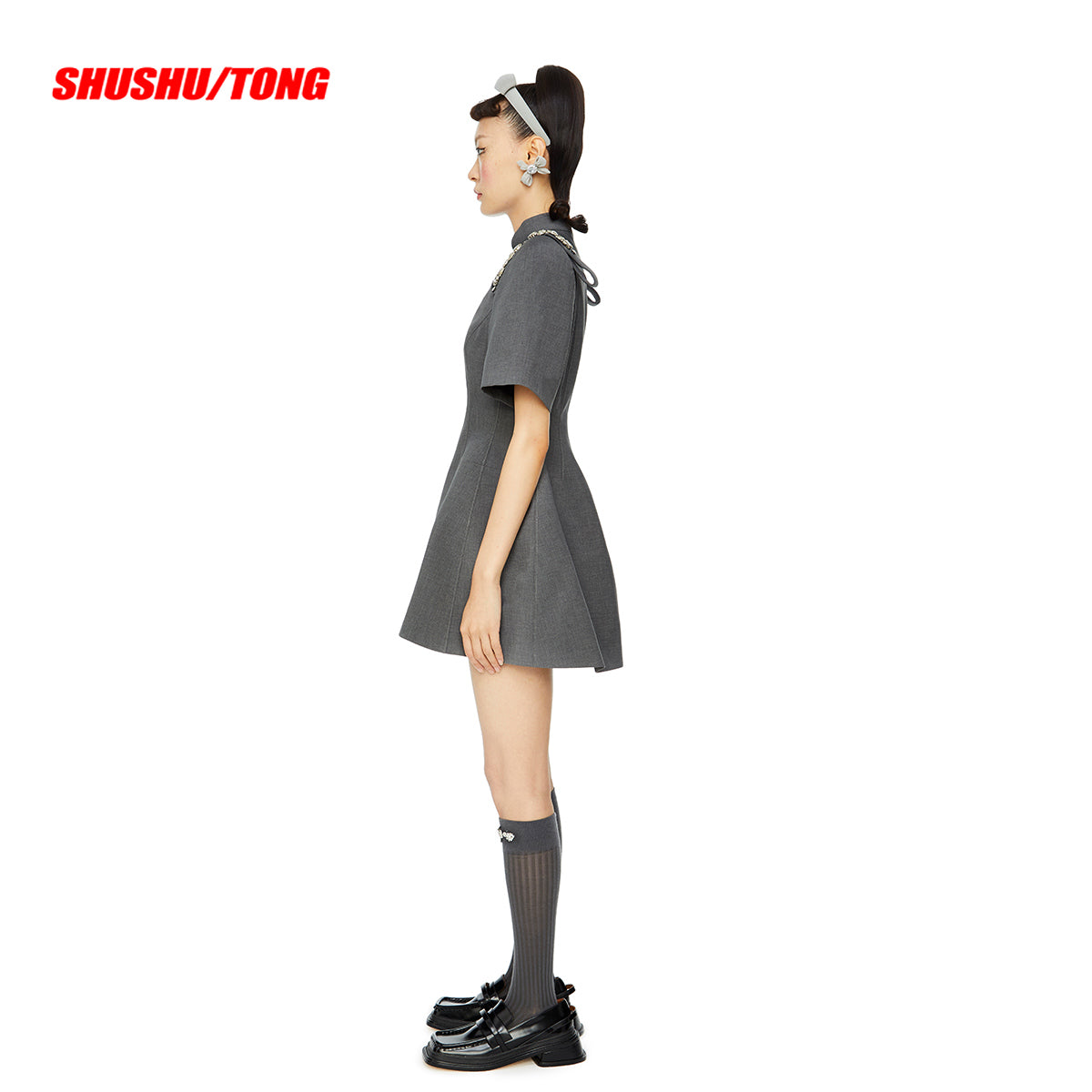 Black High-waisted Cheongsam Mini Dress - CHINASQUAD