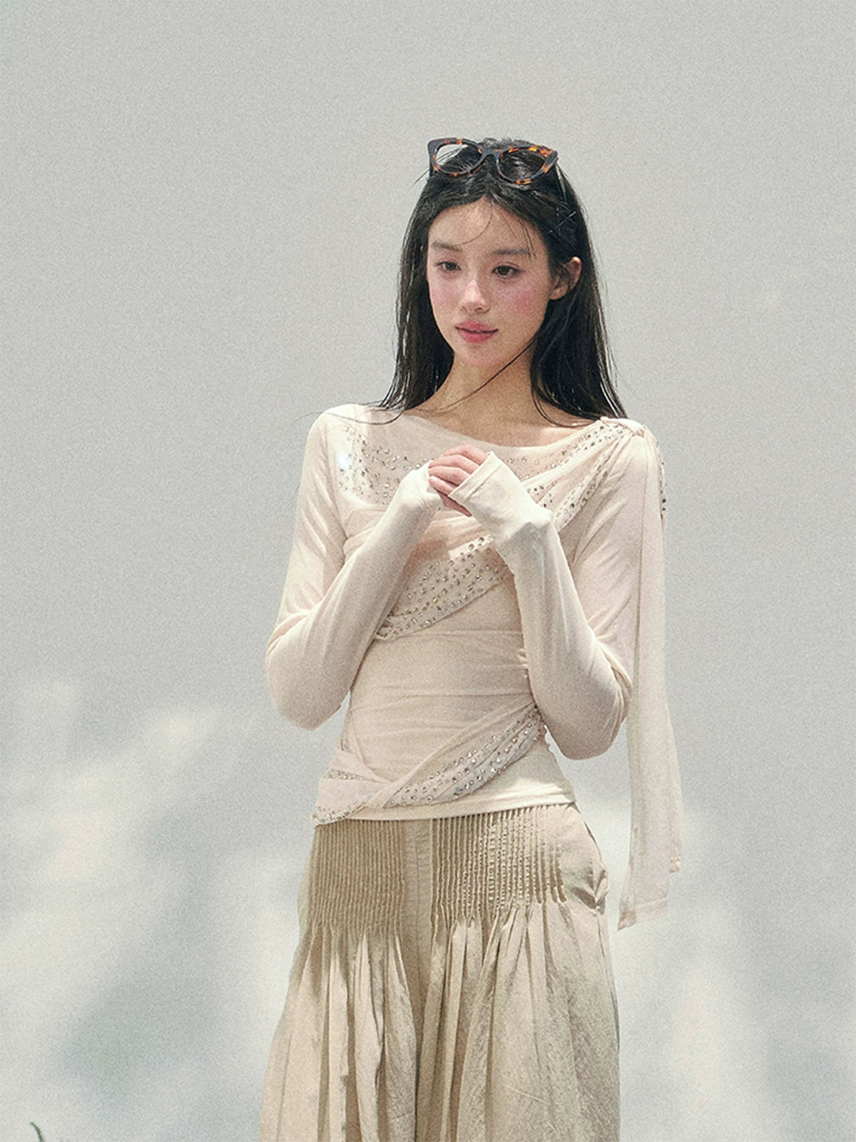 She Kissed Frost Rhinestone Sheer Top