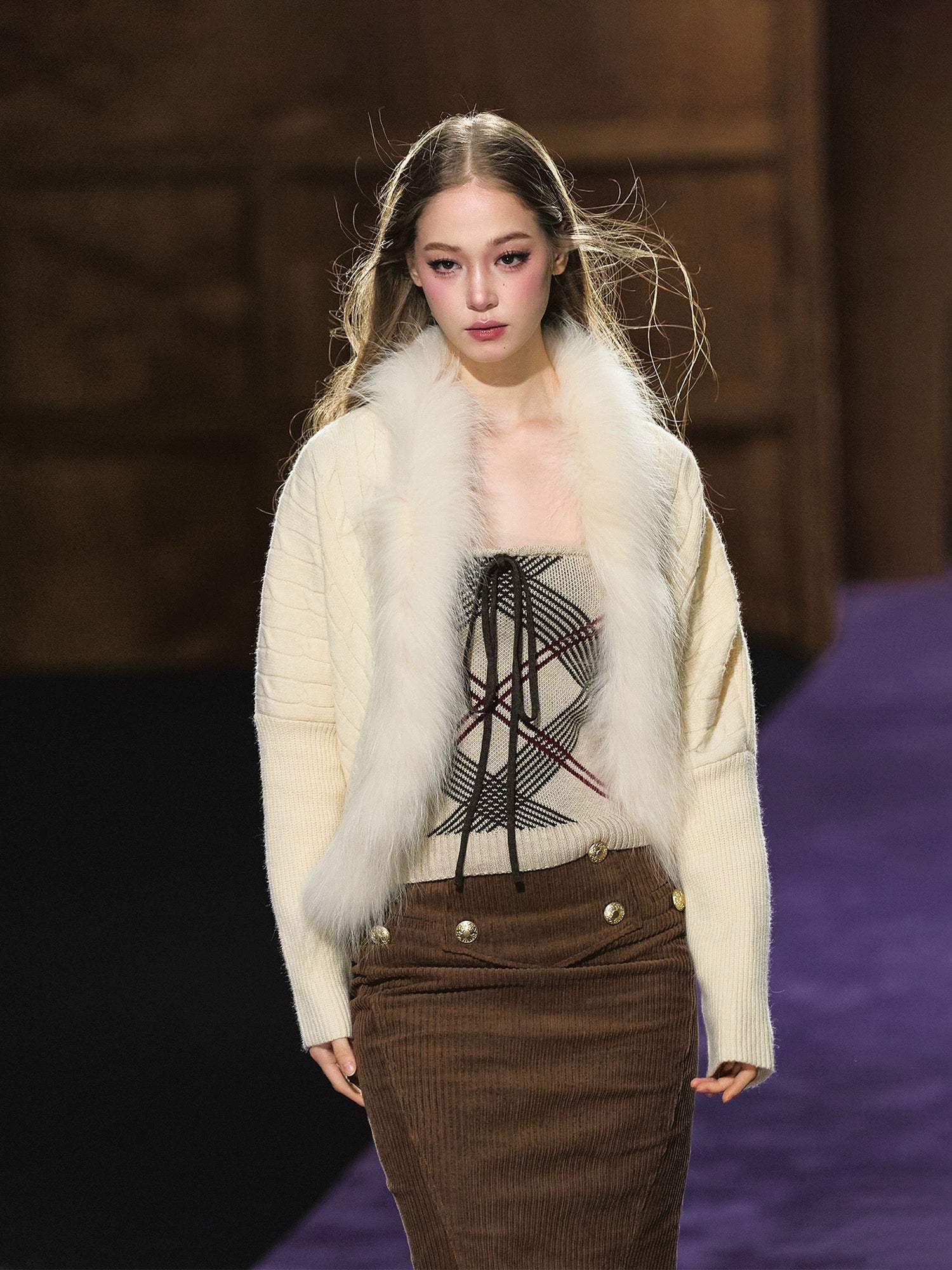 Long-Haired Collar Knit Cardigan