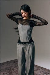 Gray Rose Decor Tube Top & Trousers Set - CHINASQUAD