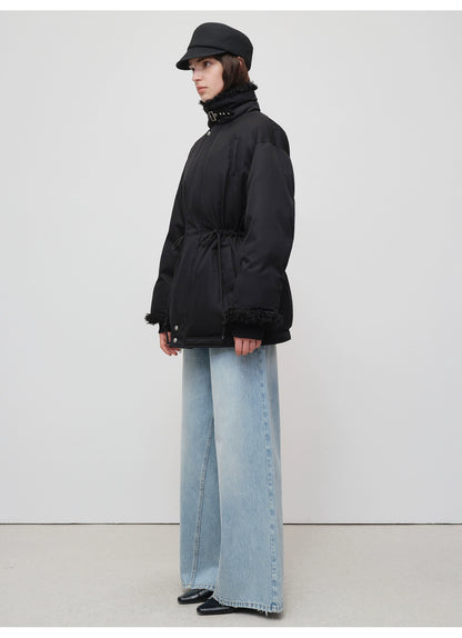 Black Longline Fleece Collar Windbreaker