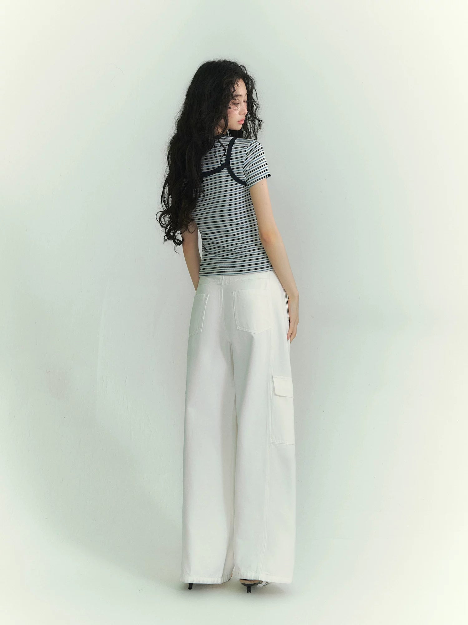 Structured Curve-Leg Utility Denim Trousers