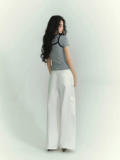 Structured Curve-Leg Utility Denim Trousers