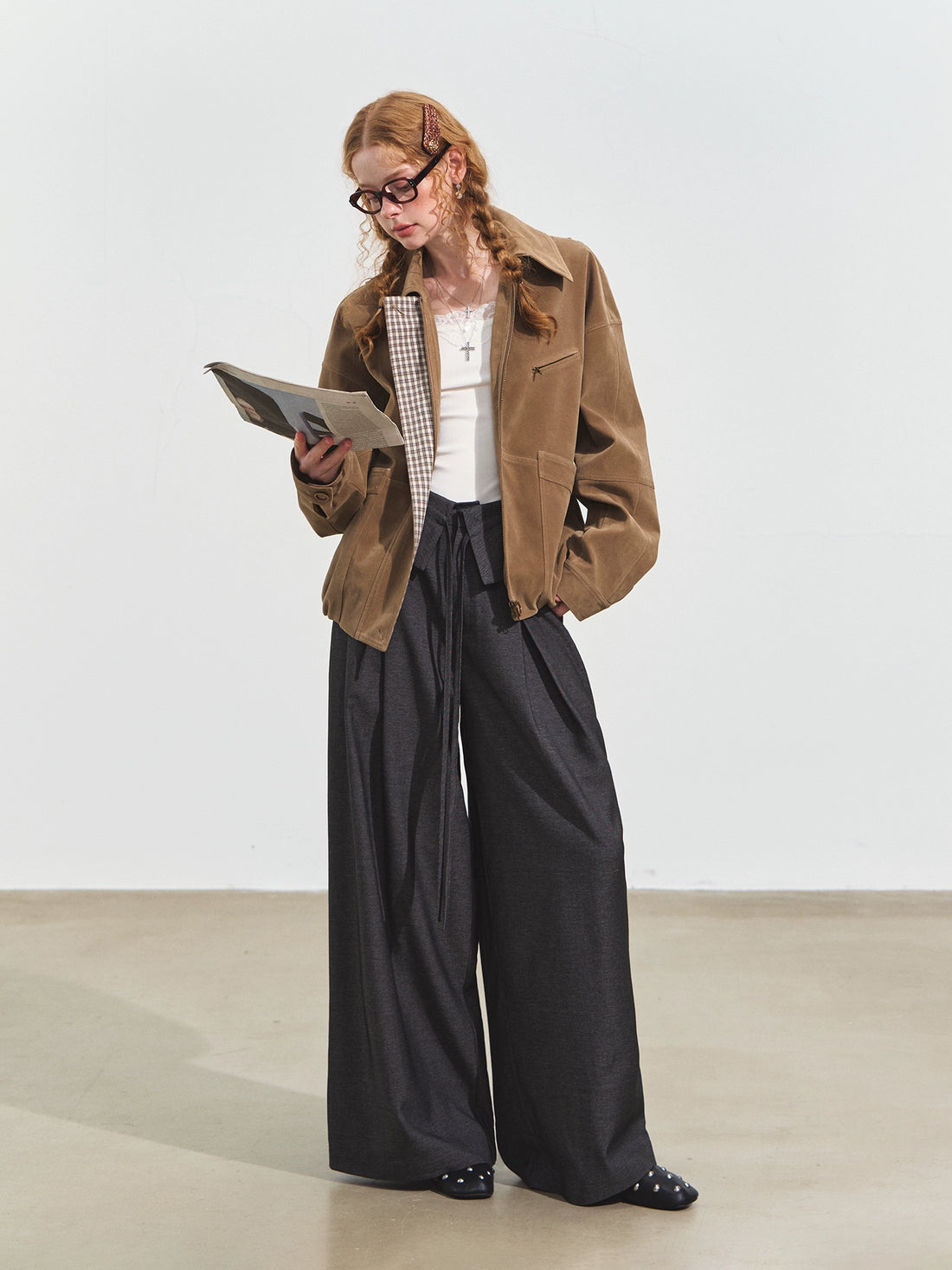 Cuffed Waist Draped Tailored Pants