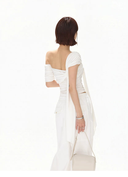 Minimalist Draped One-Shoulder Knit Top