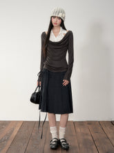 Fake Two-Piece Draped Neck Knit Top - CHINASQUAD