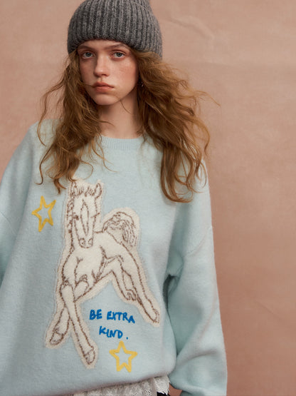 Cyber Pony Jacquard Oversized Knit Sweater