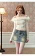 Off-White & Black Detachable Off-shoulder Sweater - CHINASQUAD