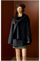 Off-white & Blue Wool Cape Coat - CHINASQUAD