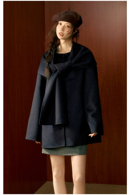 Off-white &amp; Blue Wool Cape Coat - CHINASQUAD