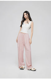 White & Pink Ice Silk Drooping Wide-leg Pants - CHINASQUAD