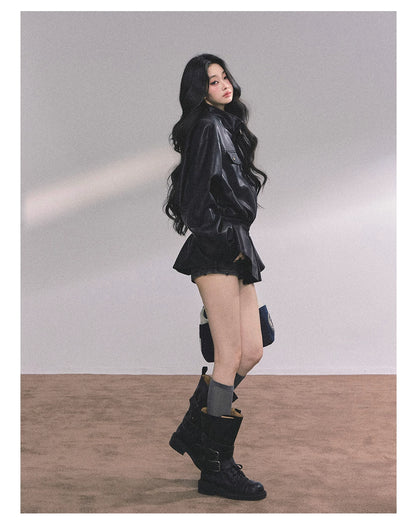 Desert Edge PU Leather Stand-Collar Jacket