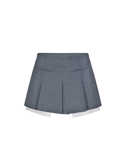 (Final Sale) Gray Pleated Frayed Hem Tailored Skort