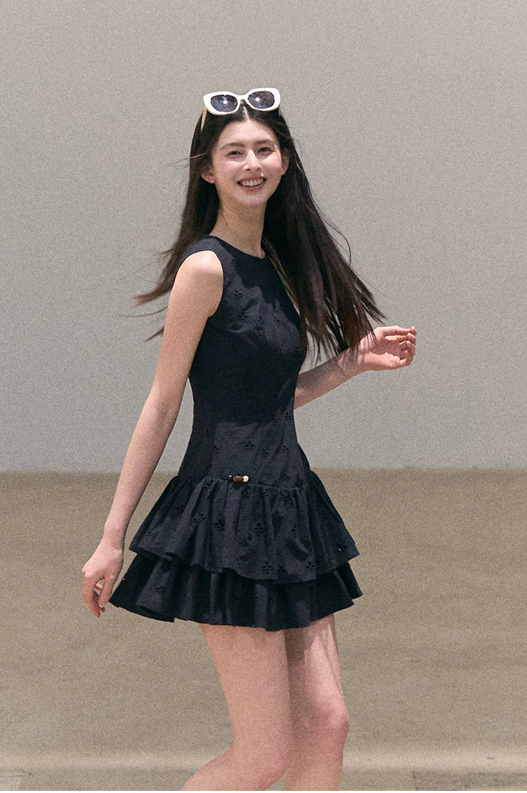 Bohemian Embroidered Cut-Out Cinched-Waist Summer Dress