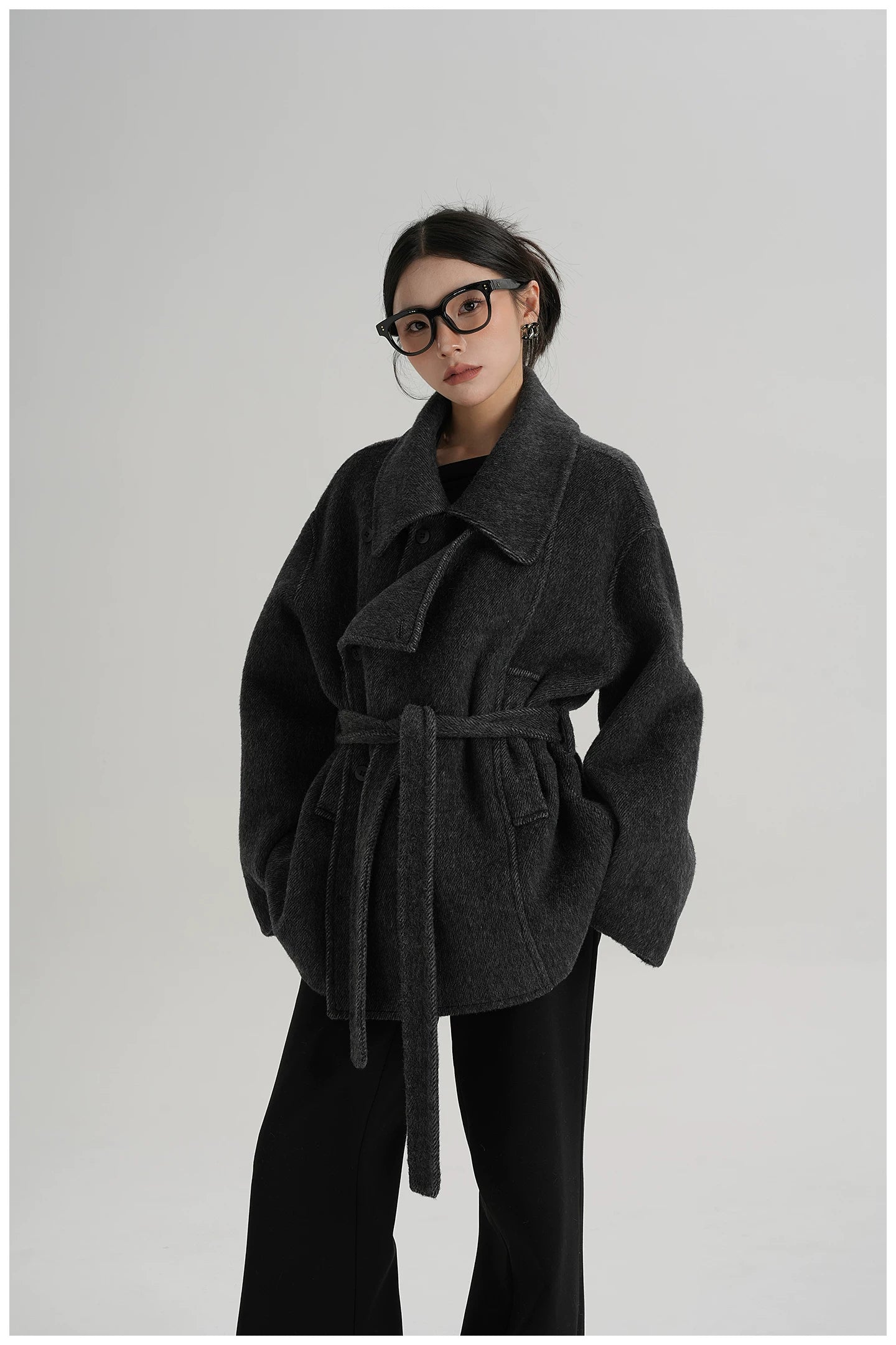 Tie-Detail Patchwork Double-Faced Wool Jacket