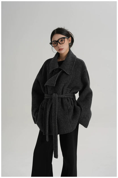 Tie-Detail Patchwork Double-Faced Wool Jacket