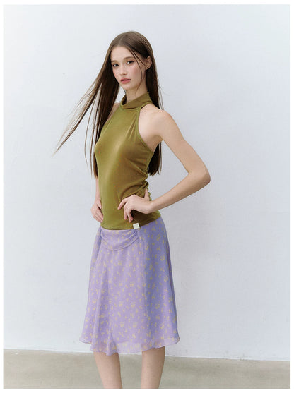 X-line Sleeveless Halter Neck Acetate Knit Top
