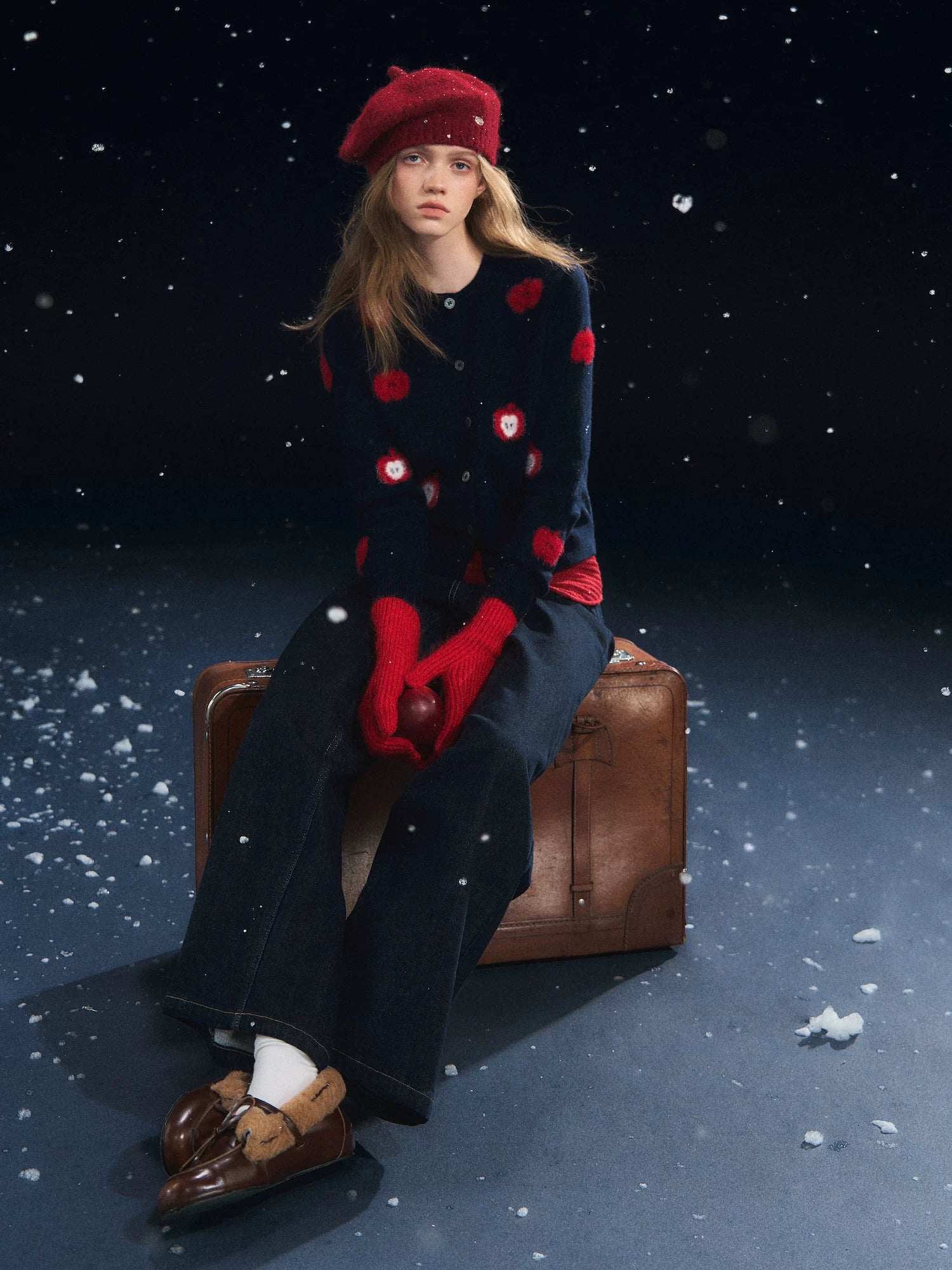 Plush Apple Jacquard Knit Cardigan