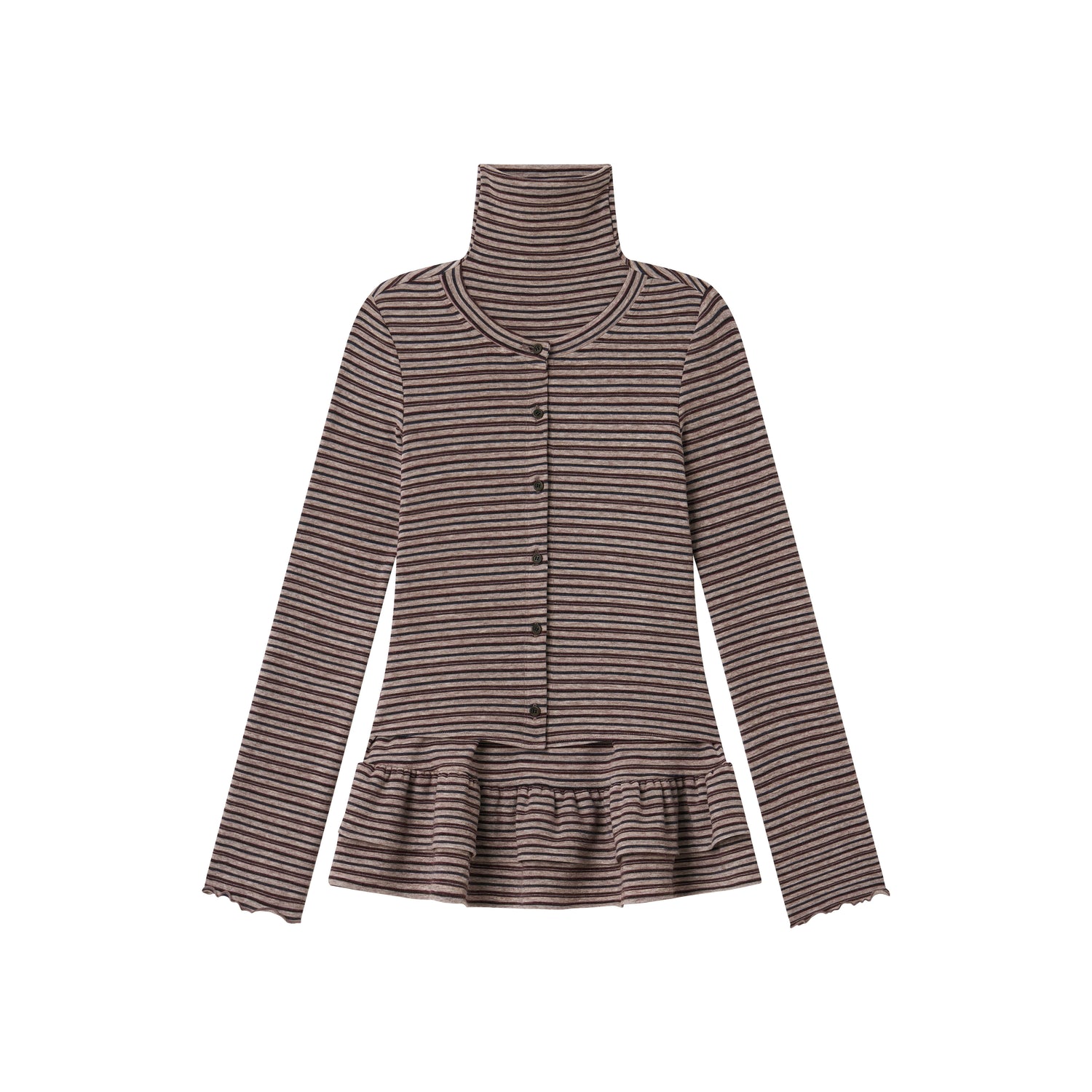 Faux Layered Ruffle-Trim Base Turtleneck