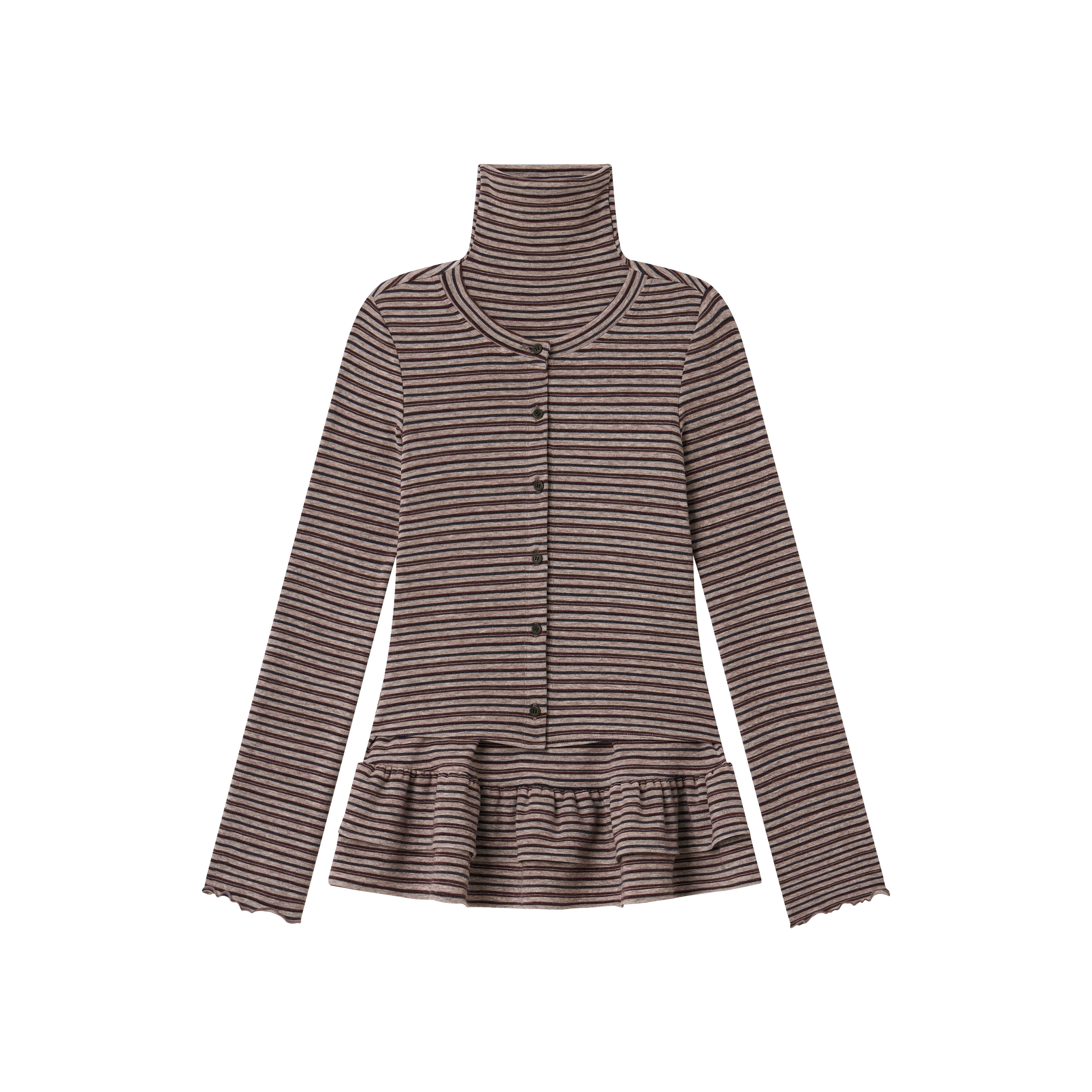 Faux Layered Ruffle-Trim Base Turtleneck