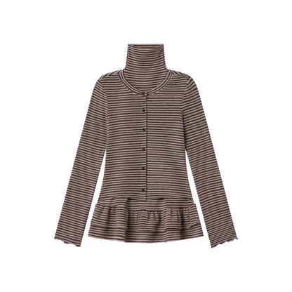 Faux Layered Ruffle-Trim Base Turtleneck