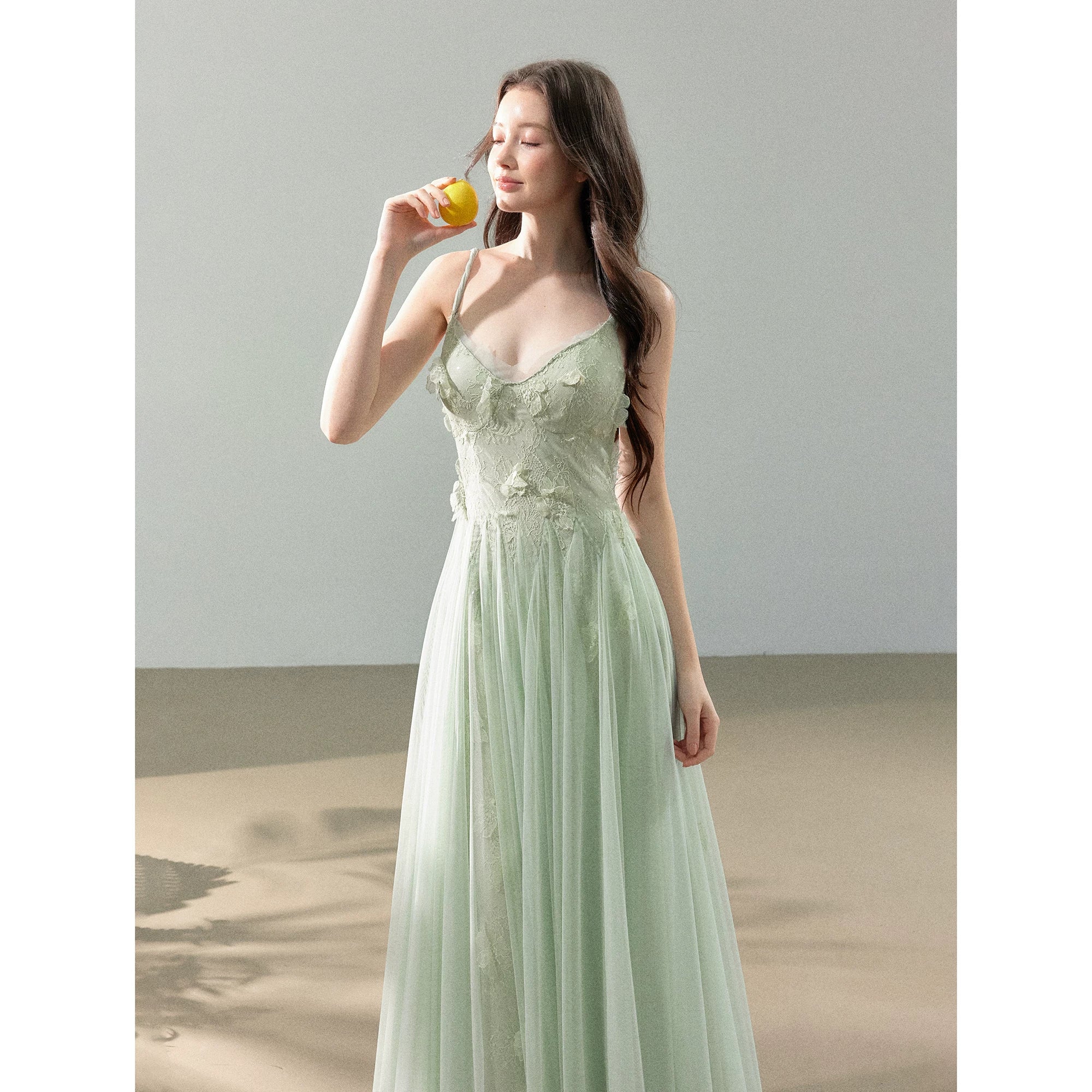 Peach Mist Floral Tulle Layered Slip Maxi Dress